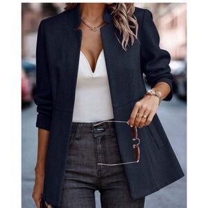 Classic Navy Blue Herringbone Blazer Jacket Coat